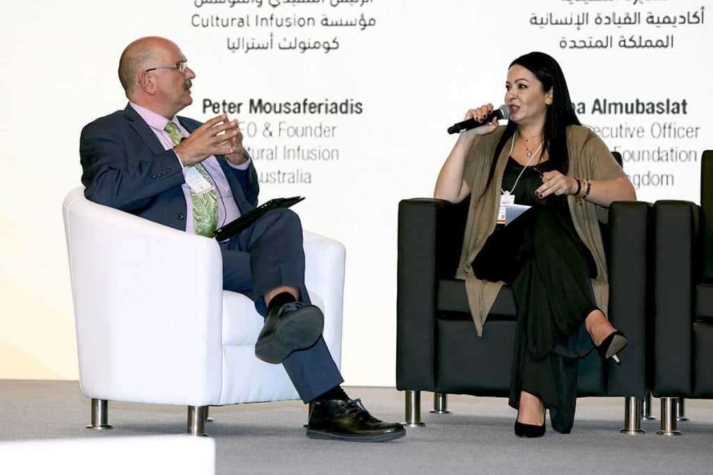 Peter with panel member Saba Almubaslat (UK), CEO of the Asfari Foundation.