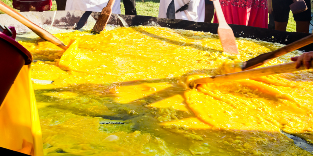 5 Easter Celebrations Around the Globe: Embracing Diversity and Tradition: this a photo of a giant omelette being cooked on a large frypan. 