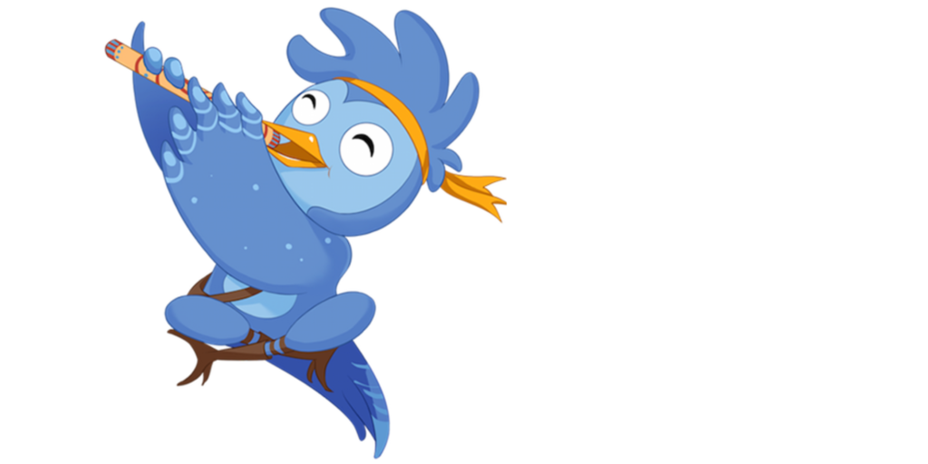 Learning Lands – Our award-winning online learning platform: this is a picture our mascot Joko, Joko is a blue nightingale.