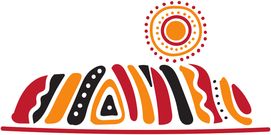 Celebrating NAIDOC Week Outside of NAIDOC Week: This is an image of a dot painting of Uluru in red, black and yellow.
