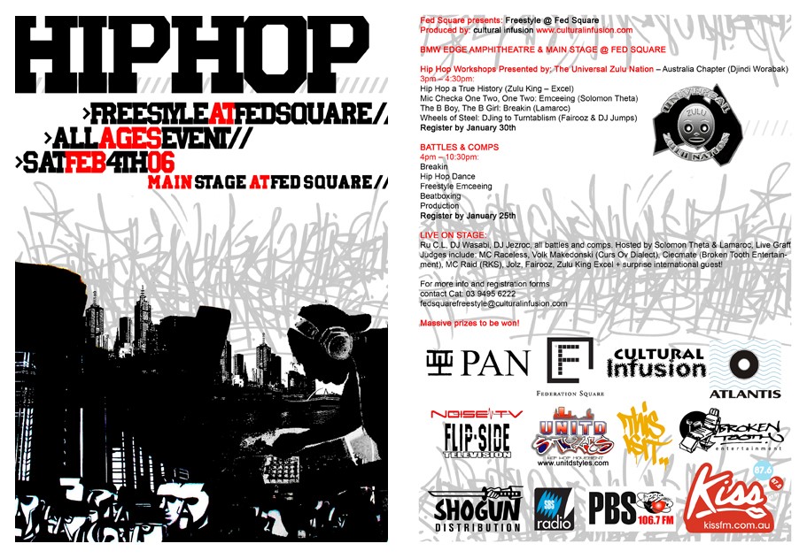 Flyer from hip hop event at Federation Square